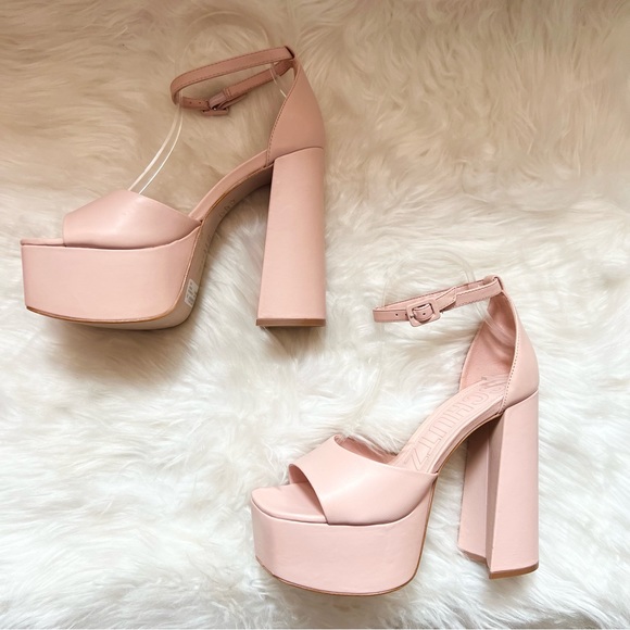 New! SCHUTZ Elsie Leather Platform Square Heel Sandals - Picture 10 of 15